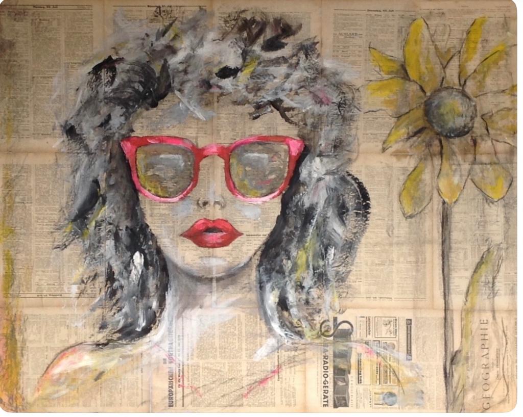 Oud papier op doek met acrylverf, Ophalen
