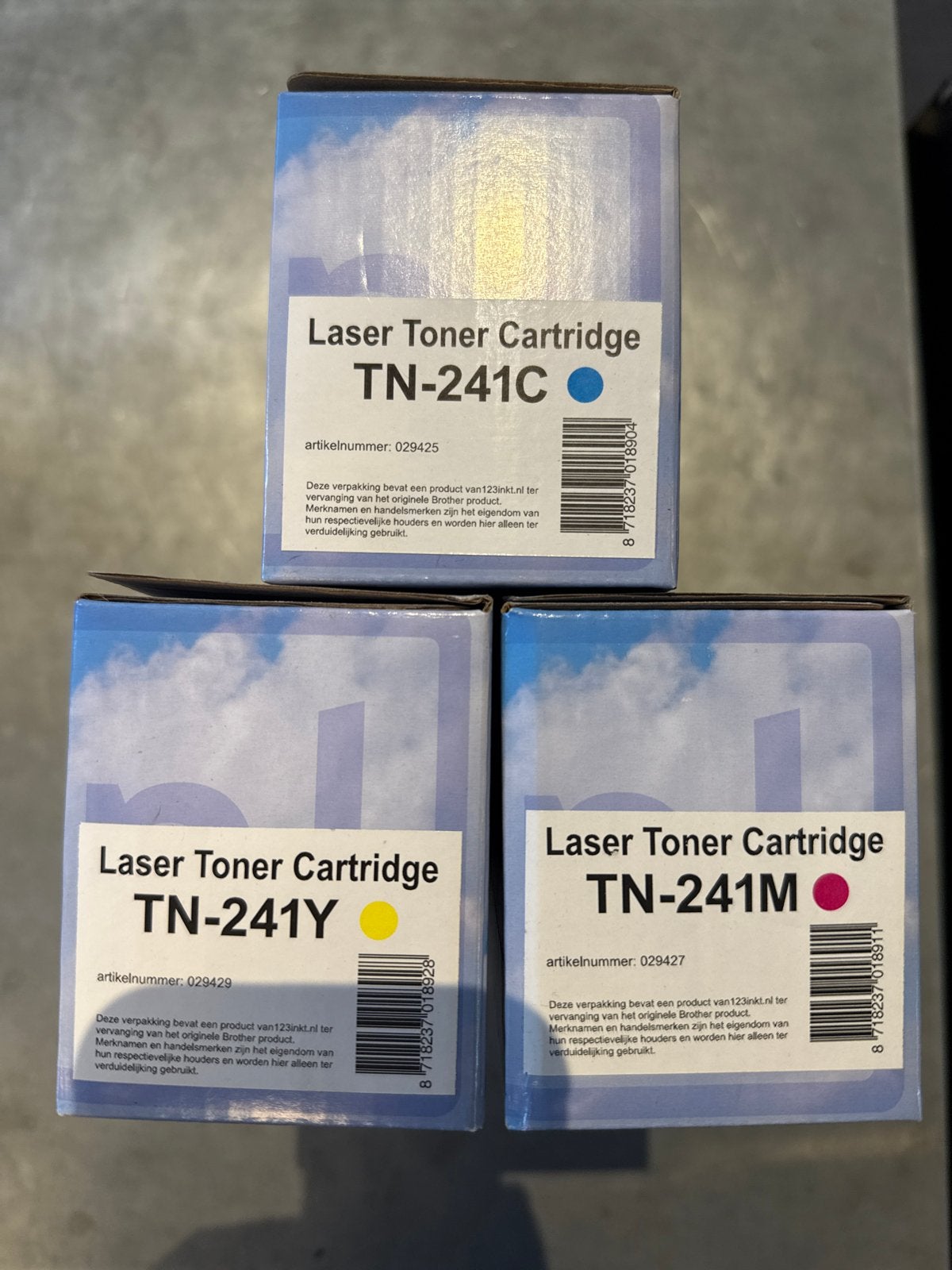 3x 123inkt Laser Toner Cartridge TN-241C/Y/M - Verzegeld, Ophalen of Verzenden, Nieuw, Toner