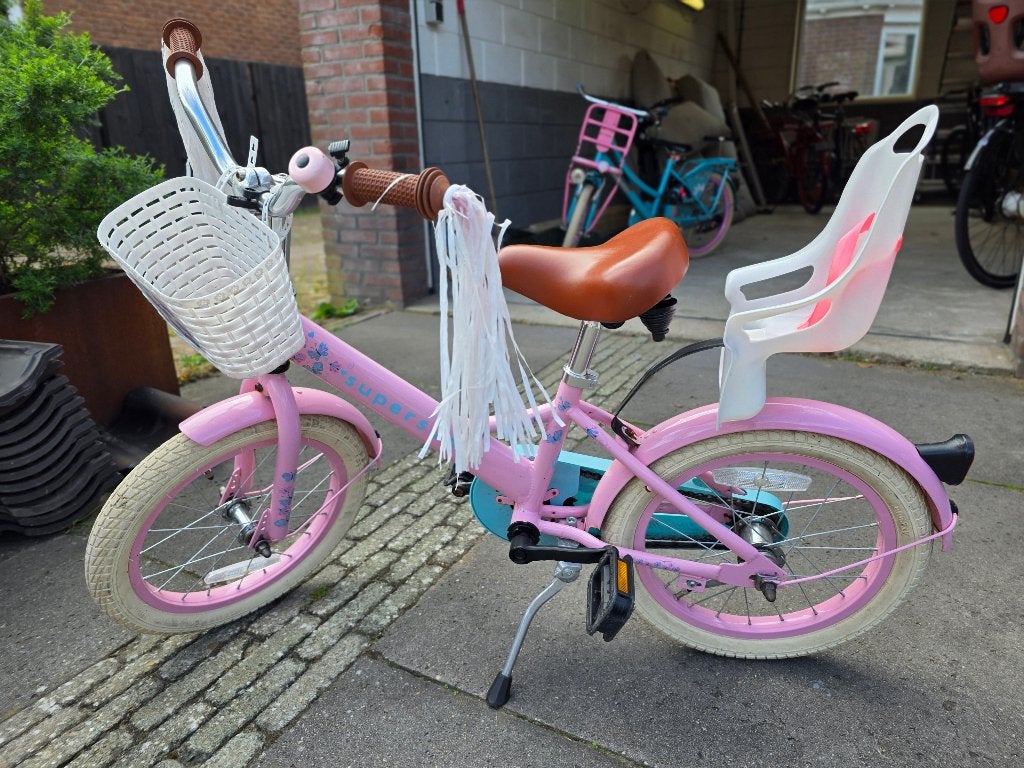 Kinderfiets meisje | Supersuper Little Miss 16 inch, Ophalen, Terugtraprem, Zijwieltjes, 16 tot 20 inch