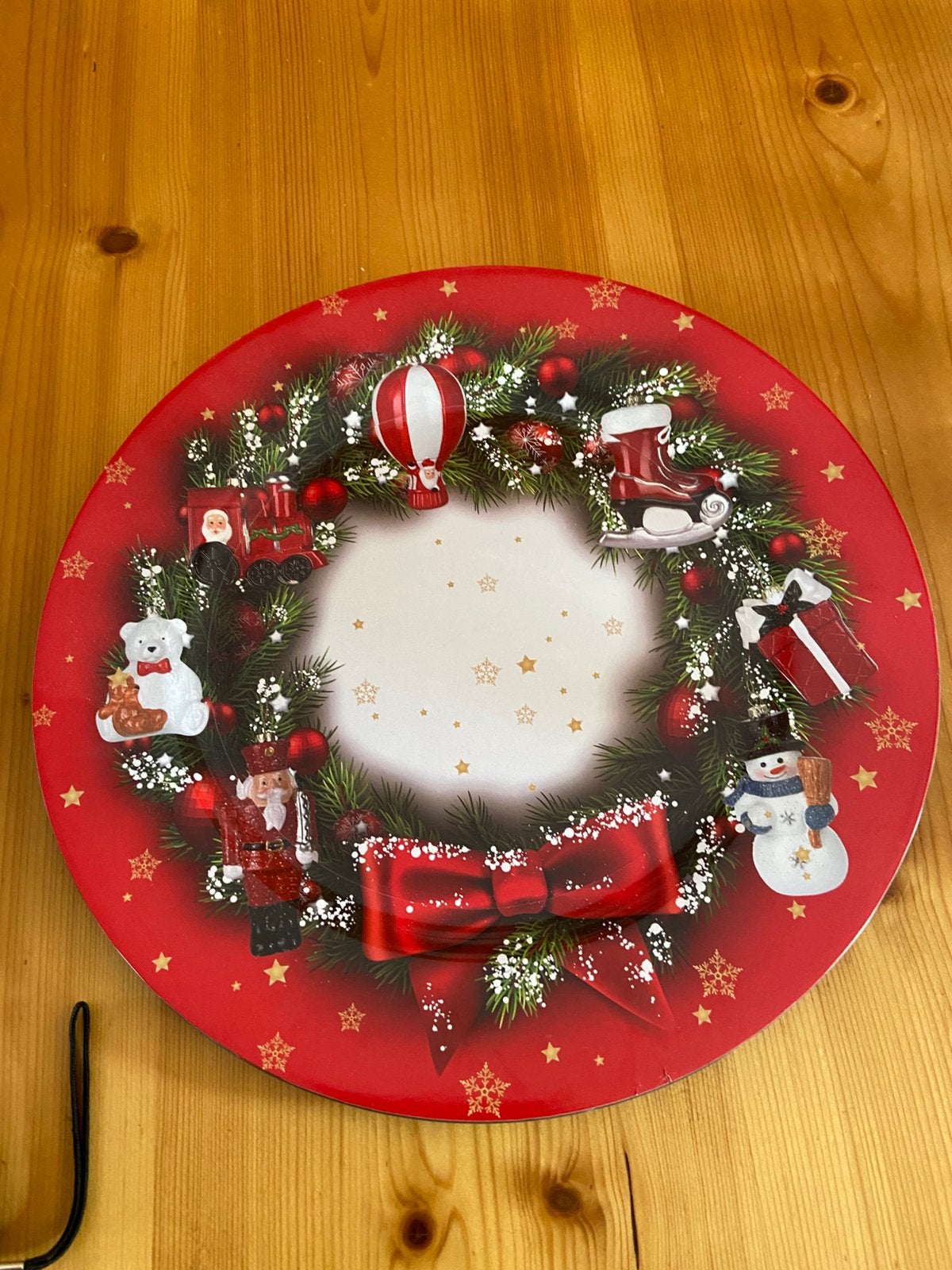 2 decoratie borden kunststof 33 cm rood en groen, Ophalen of Verzenden, Zo goed als nieuw