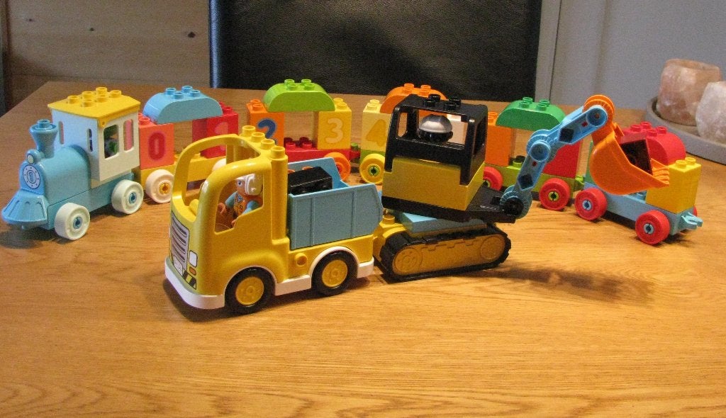 Duplo Lego. Vrachtwagen met graafmachine+treintje met wagons, Ophalen of Verzenden, Gebruikt, Overige typen, Duplo