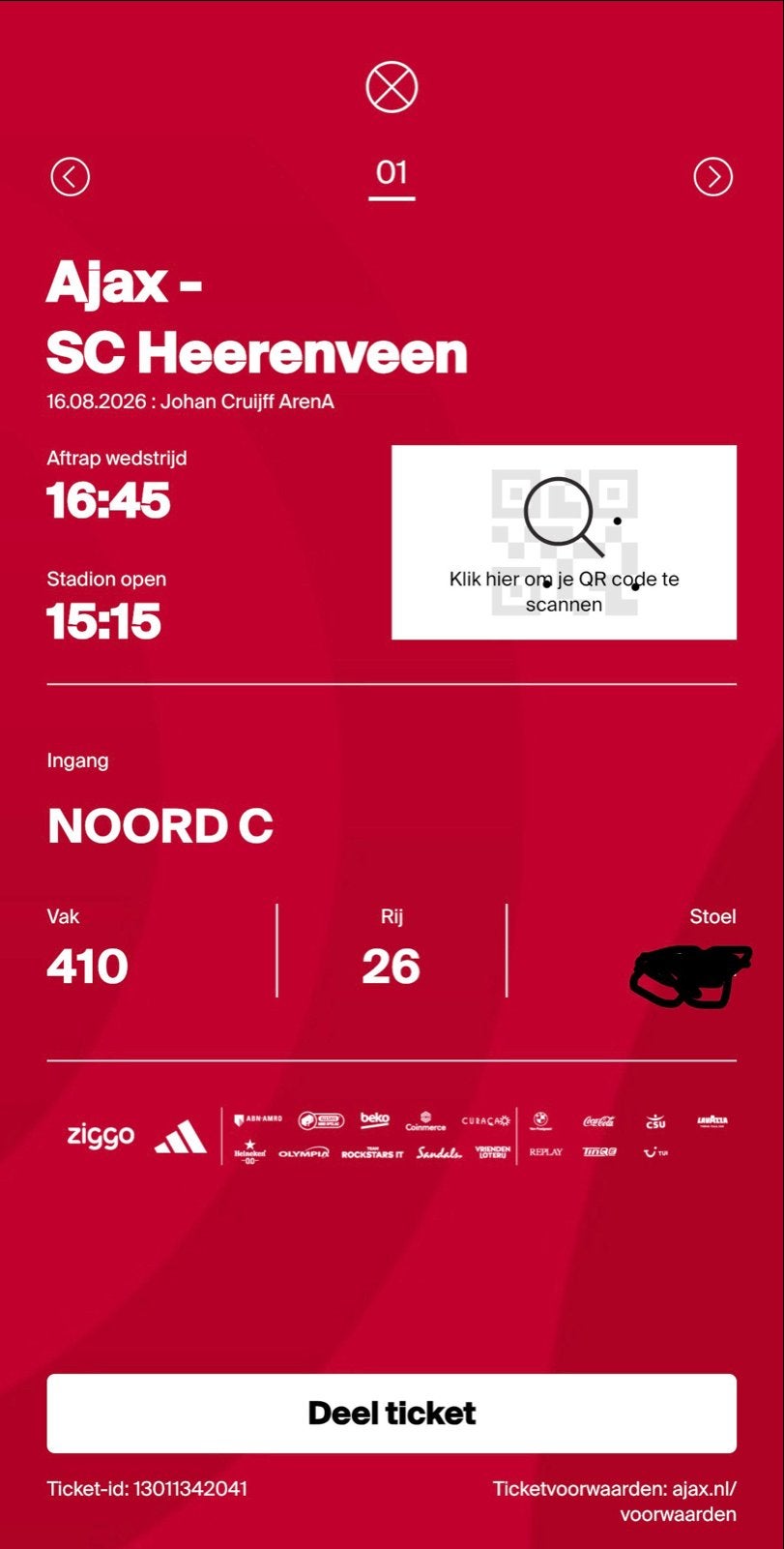 Ajax - Heerenveen, Tickets en Kaartjes, Eén persoon