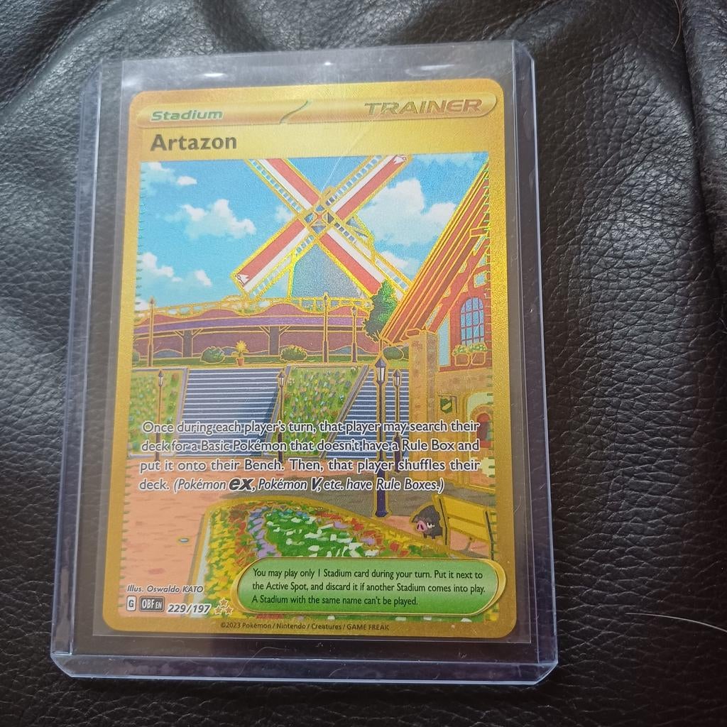 Pokémon Kaart Artazon Gouden Trainer Kaart 229/197, Ophalen of Verzenden, Zo goed als nieuw, Losse kaart, Foil