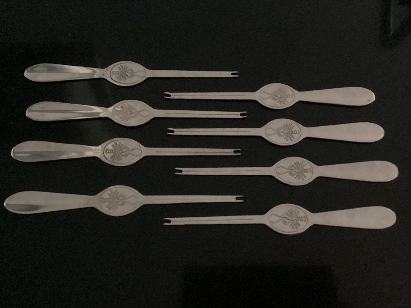 Set van 8 zilverkleurige kreeftenvorkjes, Ophalen of Verzenden