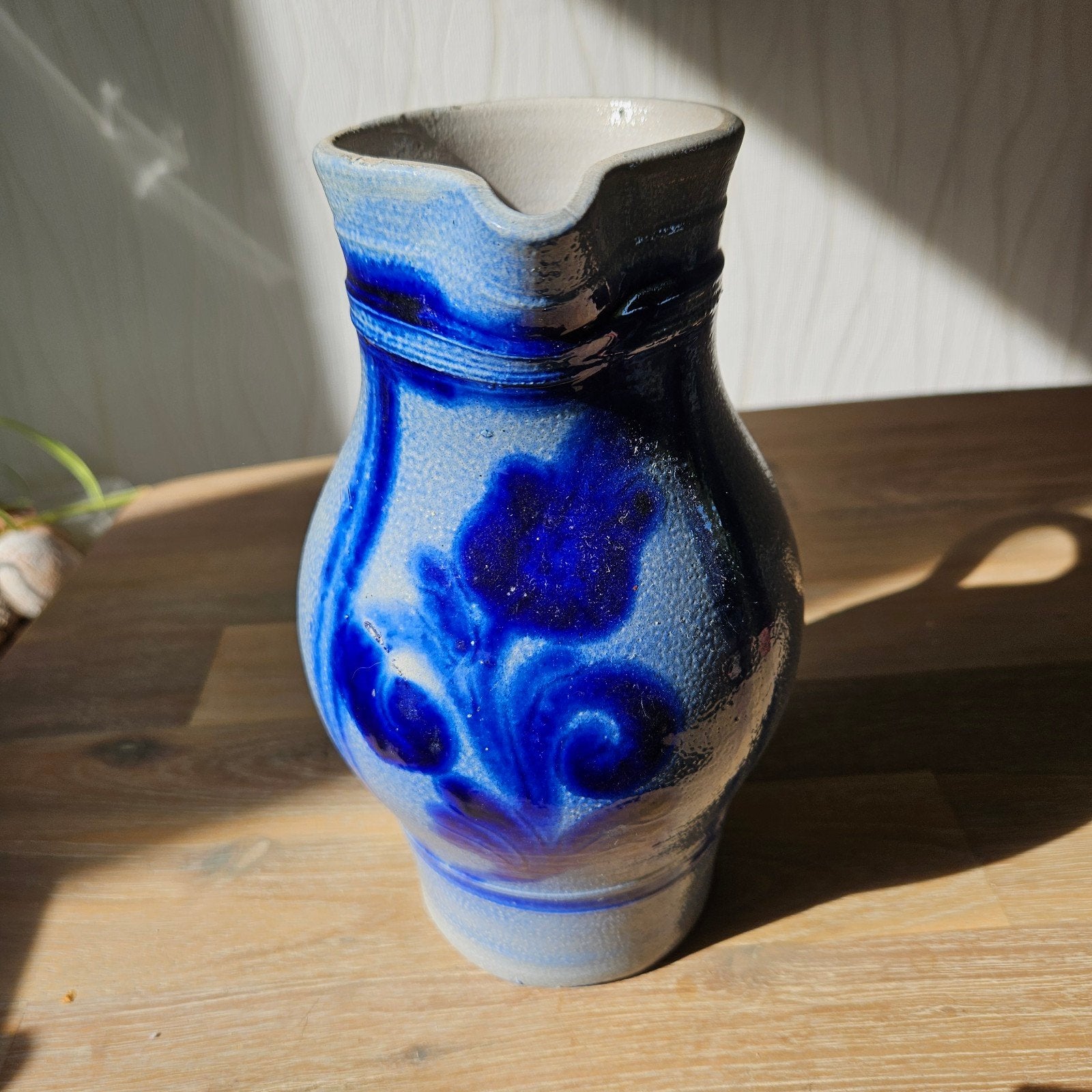 Steengoed melkkan - Blauw met Bloemenmotief (1L), Ophalen of Verzenden