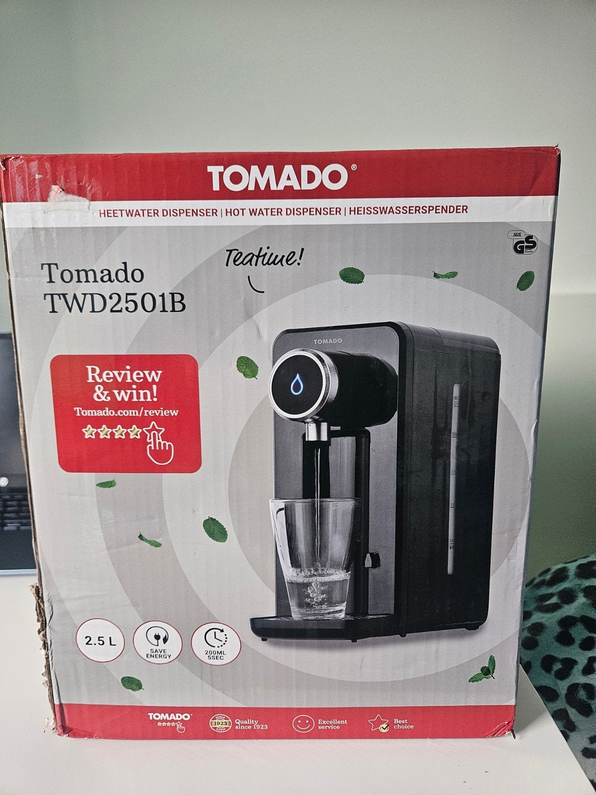 Tomado TWD2501B Heetwater Dispenser - Zwart, 2.5L, 2 liter of meer, Ophalen of Verzenden, Nieuw