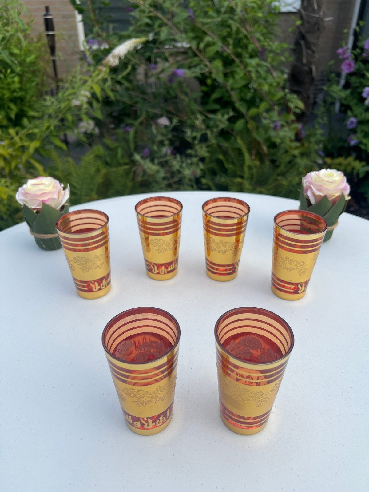 Set van 6 vintage Marokkaanse theeglazen, goudkleurig, Antiek en Kunst, Antiek | Glas en Kristal, Ophalen of Verzenden