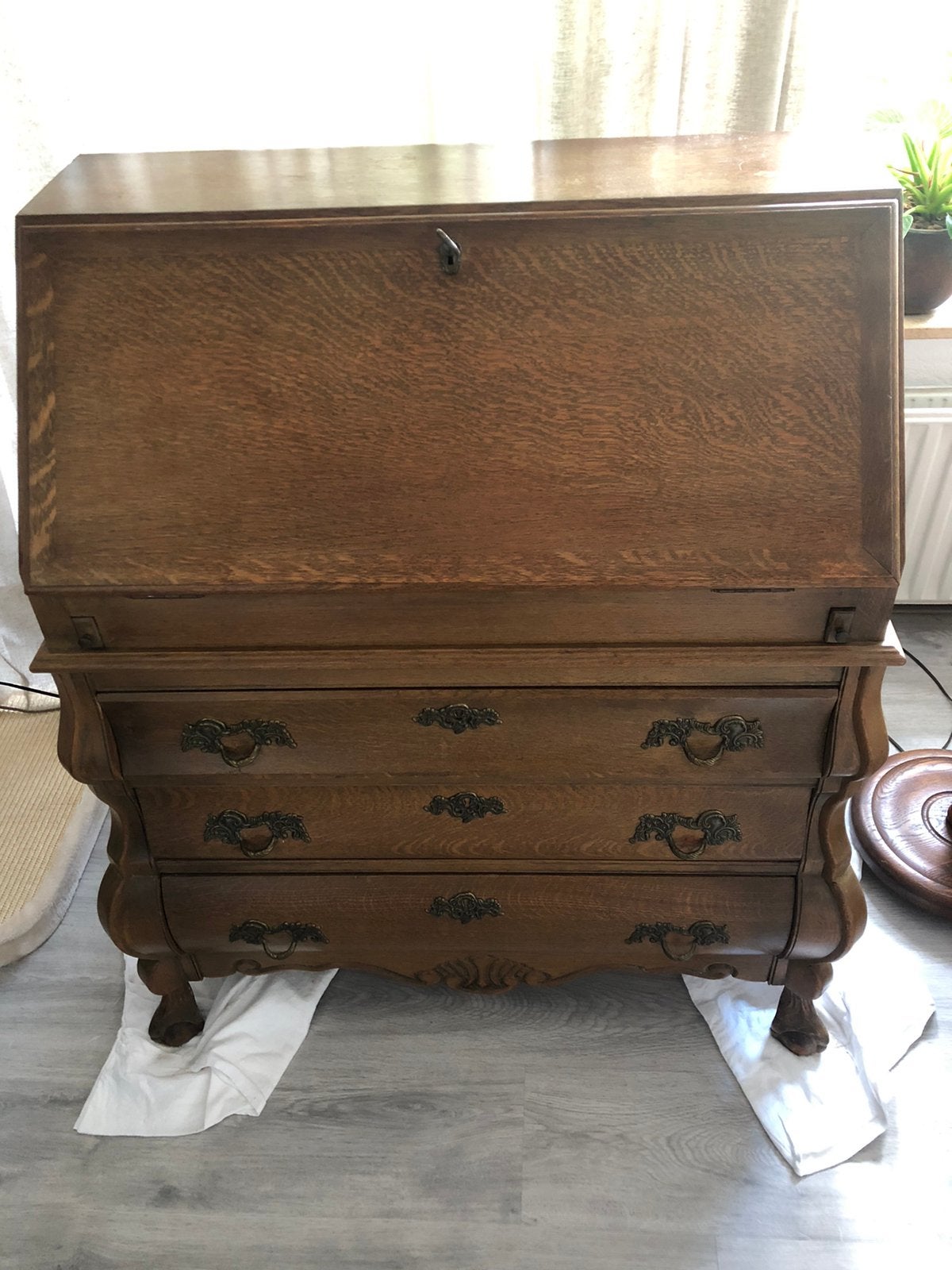 Eiken buiksecretaire, antiek bureau, Ophalen, Gebruikt, Antiek, vintage