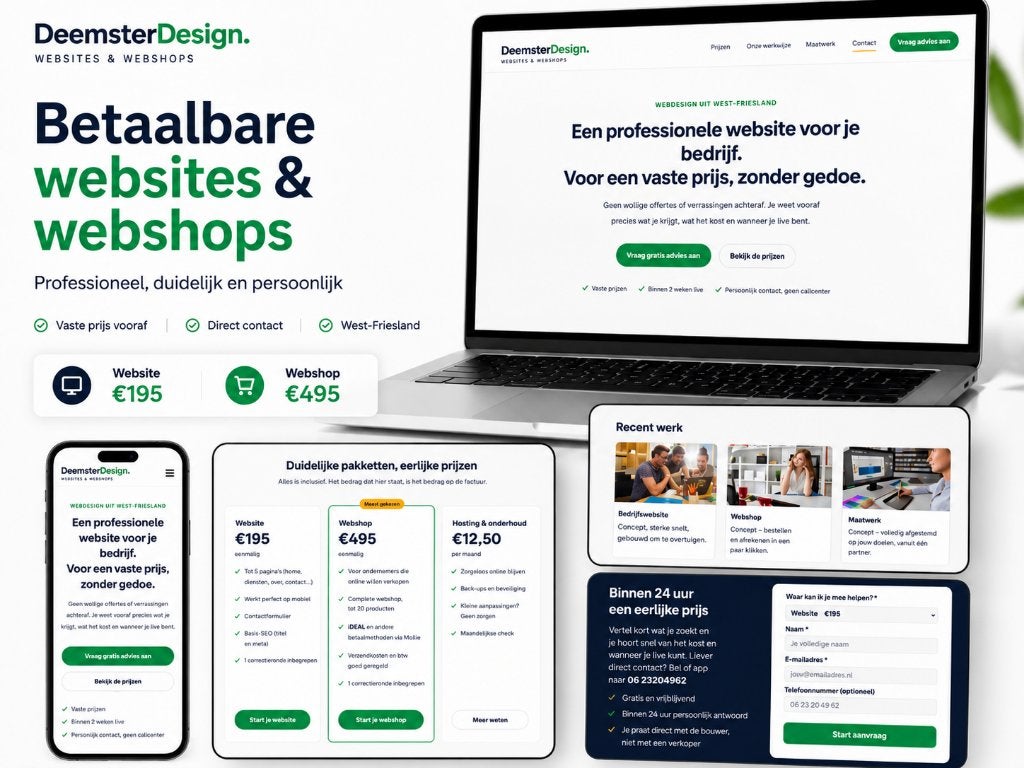 Betaalbare website laten maken – €150 | Webshop €395, Website Bouw