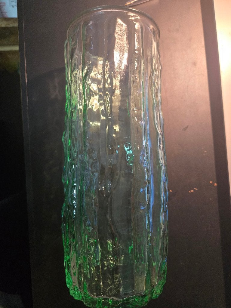 Vaas groen bamboedesign H23 Ø 9 cm Nieuw in doos., Ophalen, Nieuw, Groen, Glas