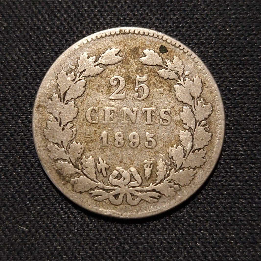 25 cent 1895 schuin muntmeesterteken, Verzenden, Zilver, 25 cent, Koningin Wilhelmina