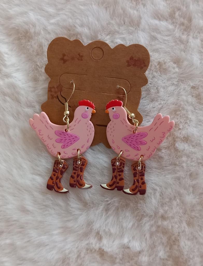 Kip met laarsjes oorbellen, Overige materialen, Hangers, Nieuw, Ophalen of Verzenden