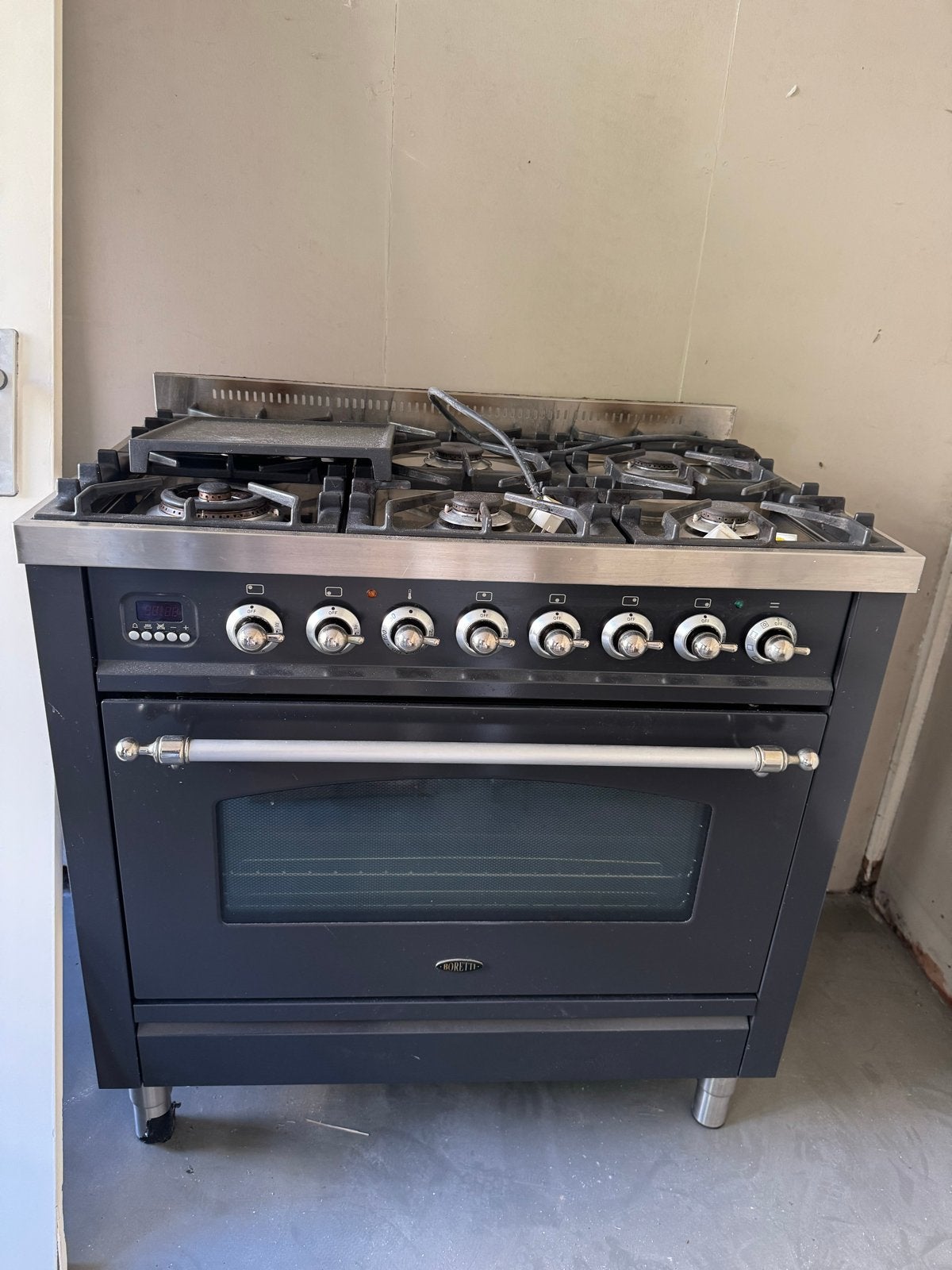 Boretti fornuis 90 cm — 6-pits gas met elektrische oven, Ophalen, Gebruikt, 60 cm of meer, Grill