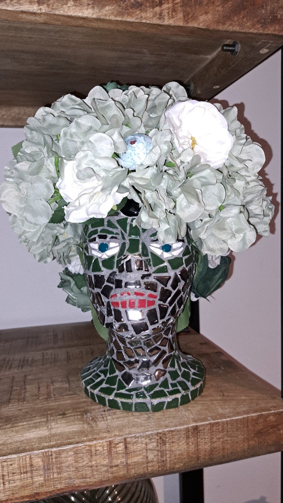 Gemozaïekt Hoofd met Bloemen - Unieke Decoratie, Ophalen, Meerkleurig, Overige materialen, Overige stijlen