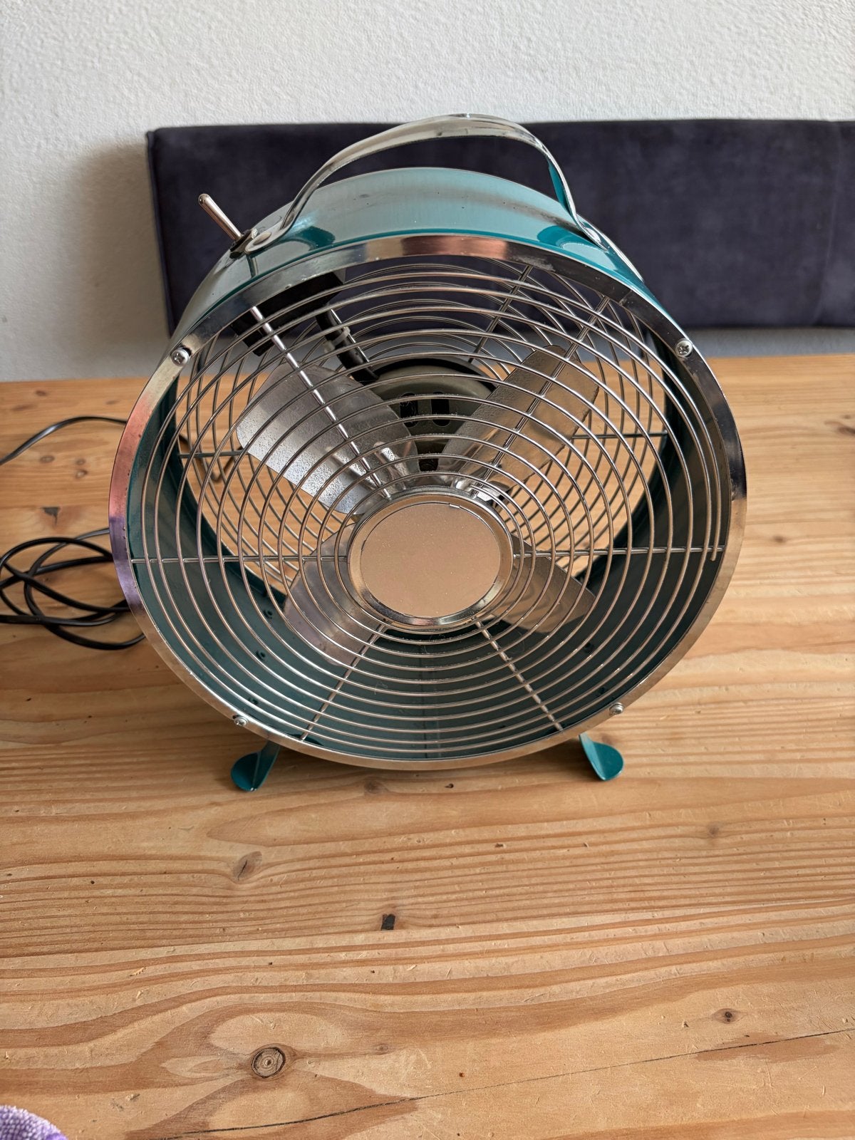 Vintage Stijl Tafelventilator - Turquoise Metaal, Witgoed en Apparatuur, Ventilatoren, Gebruikt, Tafelventilator, Ophalen