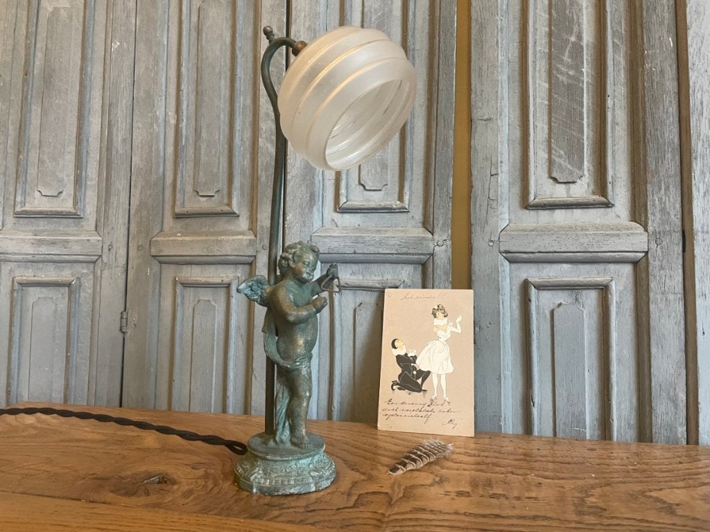 Frivool Tafellampje Schemerlamp Bedlamp met engel antiek, Ophalen of Verzenden