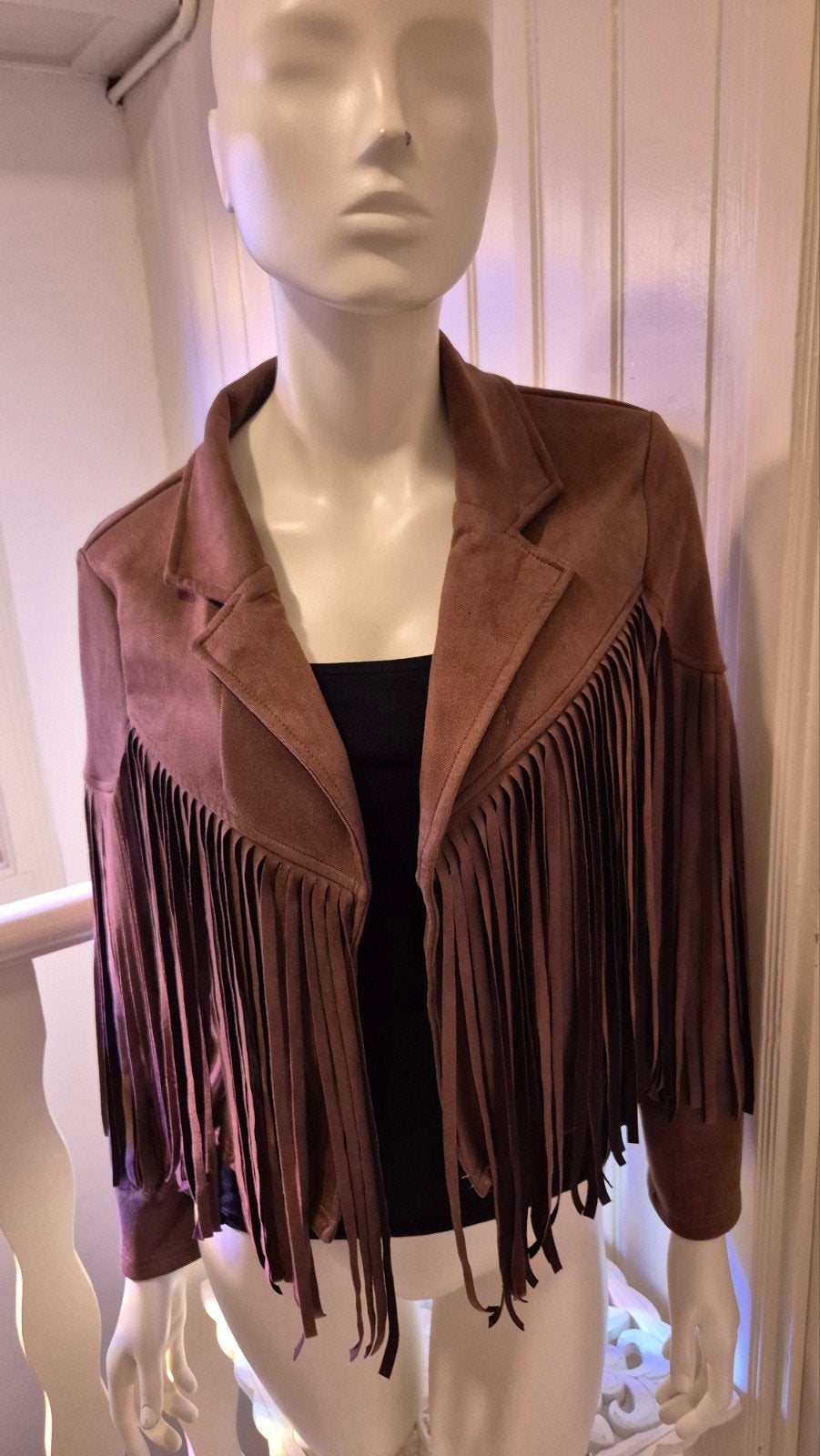 Bruine zomerjas met franjes, maat M/L, Kleding | Dames, Jassen | Zomer, Ophalen of Verzenden, Zo goed als nieuw, Maat 38/40 (M)