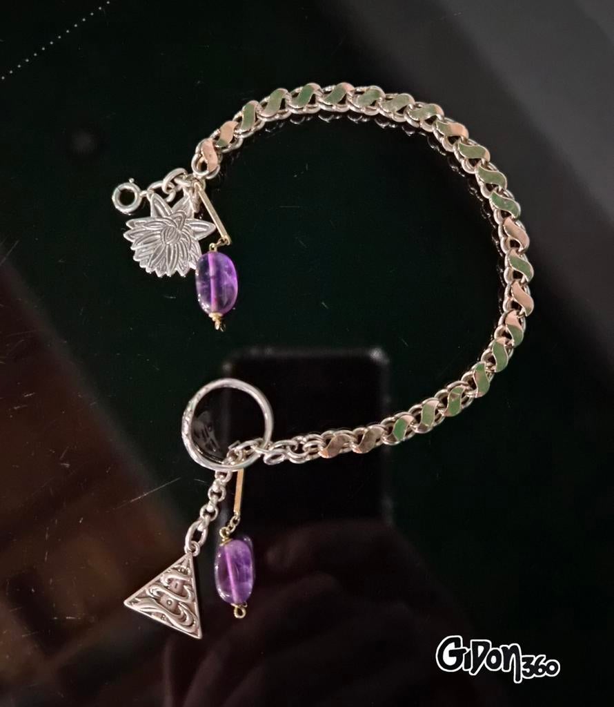 Antique Silver, Gold plated Victorian chain, Dior pendant, Antiek en Kunst, Verzenden, Zilver