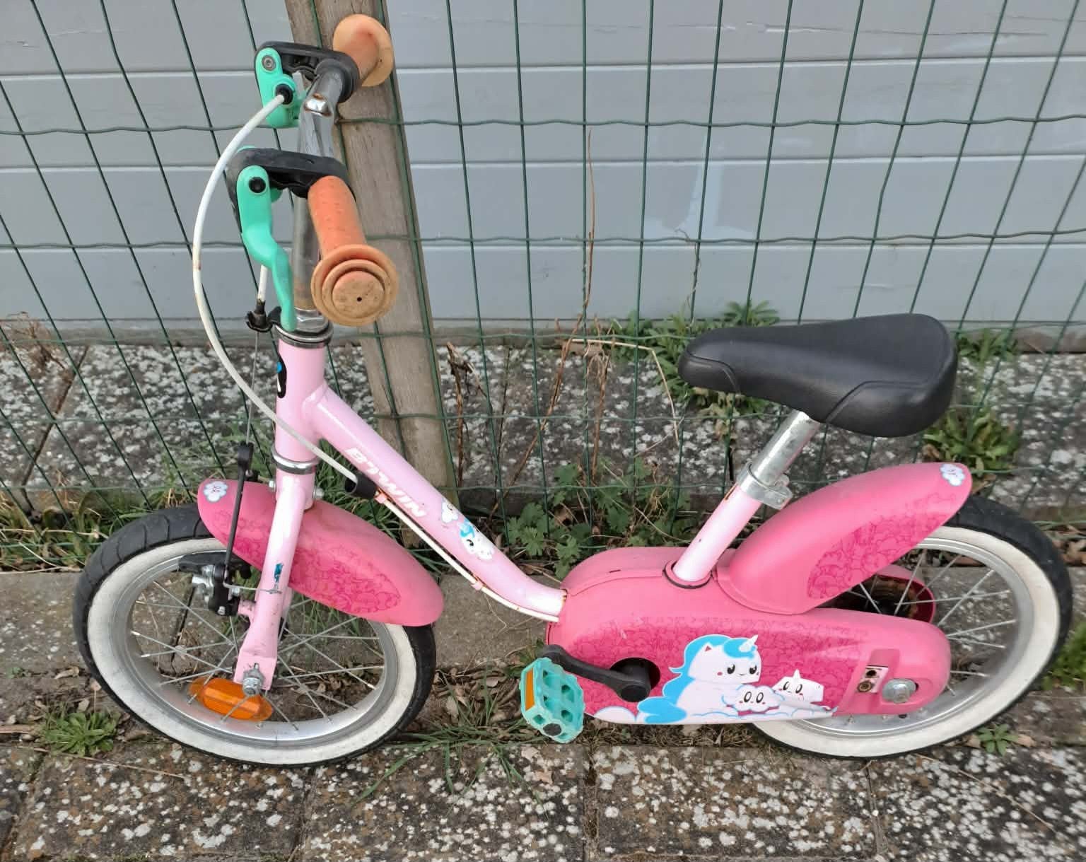Leuke goedfietsende stevige roze 14 inch B'Twin meisjesfiets, Ophalen, Gebruikt, Minder dan 16 inch, BTWIN