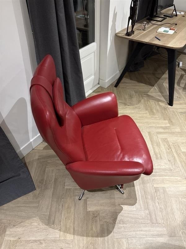 Montèl design draaifauteuil rood leer met kantelfunctie, Ophalen, Zo goed als nieuw, 50 tot 75 cm, Leer
