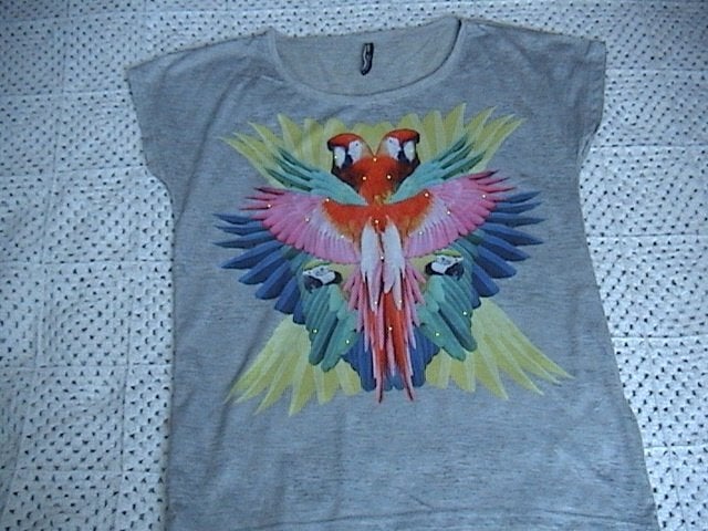OUTFITTERS NATION / ON grijs t-shirt met opdruk van papegaai, Kinderen en Baby's, Kinderkleding | Maat 176, Gebruikt, Meisje, Ophalen of Verzenden