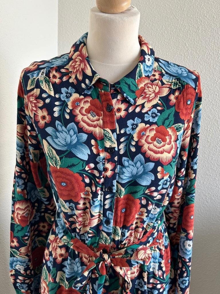 King Louie maat 44 bloemen blouse jurk 3156, Kleding | Dames, Jurken, Blauw, Maat 42/44 (L), Ophalen of Verzenden, Zo goed als nieuw