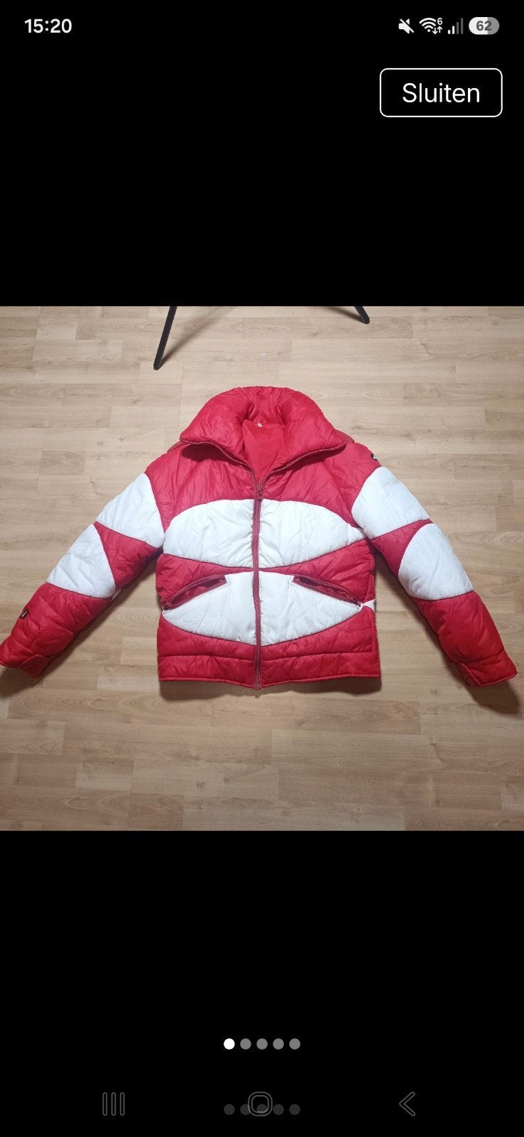 Ellesse vintage winter Ski- jas rood/wit maat 46, Ophalen, Ellesse, Meerkleurig, Maat 46/48 (XL) of groter
