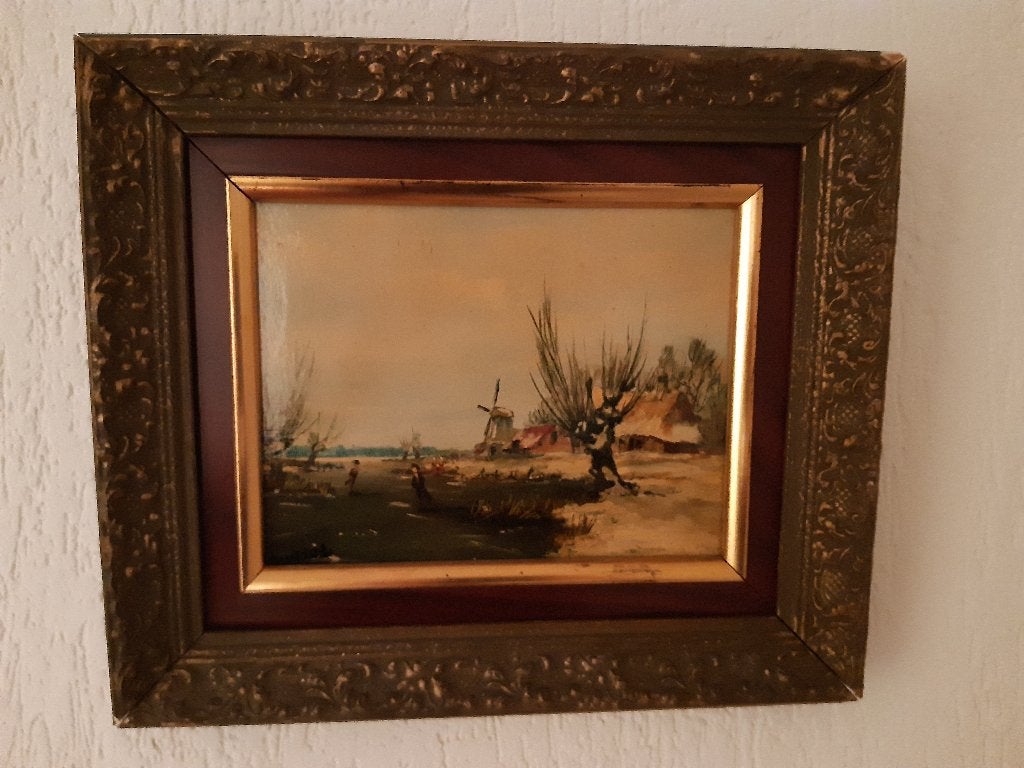 Leuk oud schilderijtje met ijsgezicht, Ophalen, Landschap