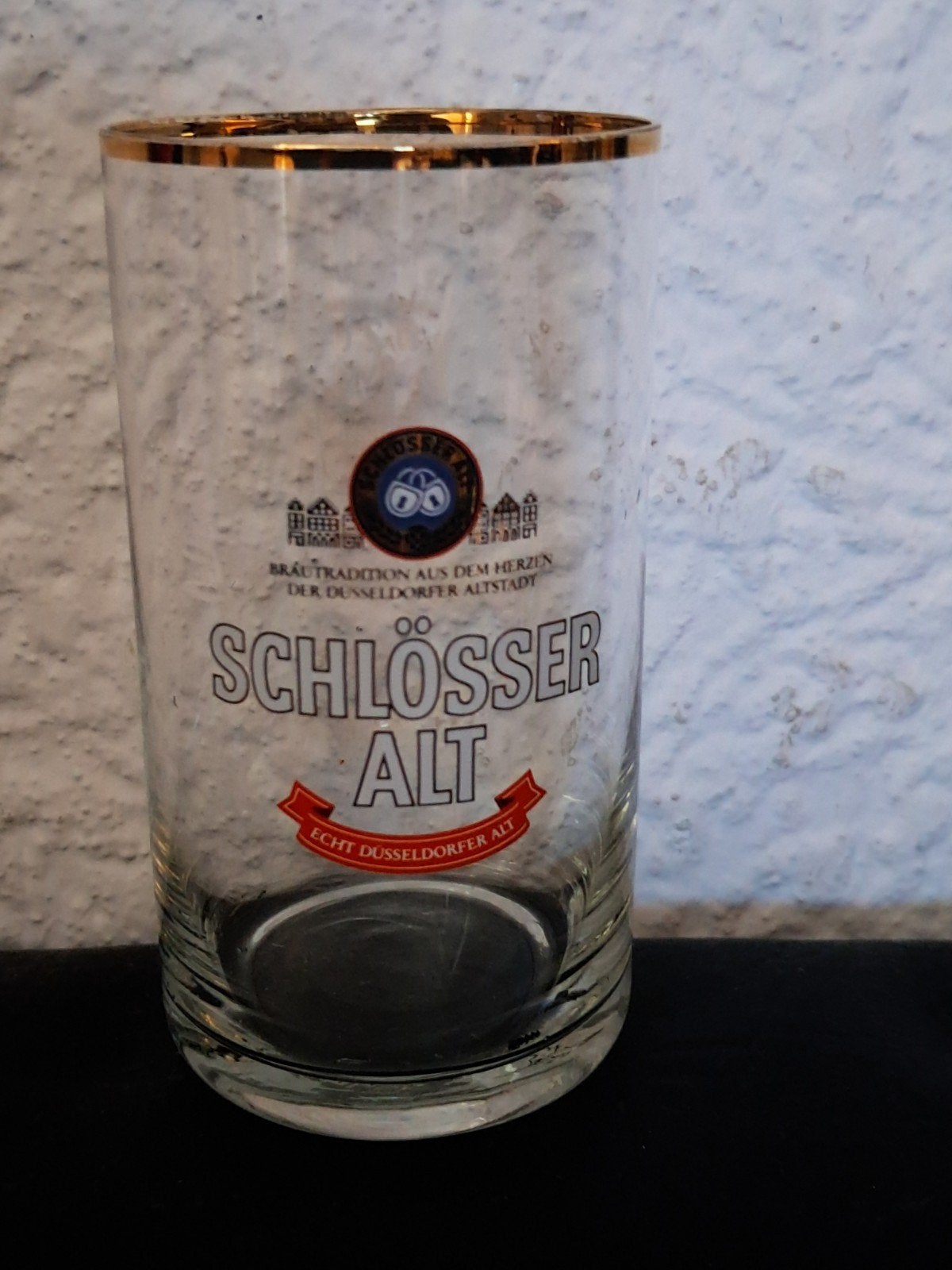 Zeldzaam Schlosser Alt Bierglas 0,2L met Gouden Rand, Ophalen of Verzenden