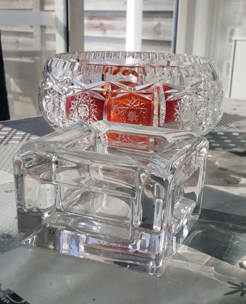 Glazen fruitschaal en kristallen asbak, Antiek en Kunst, Antiek | Glas en Kristal, Ophalen