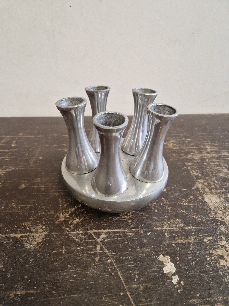 Aluminium tulpenvaas of kaarsenhouder, Huis en Inrichting, Gebruikt, 14 cm, Ophalen of Verzenden, Metaal
