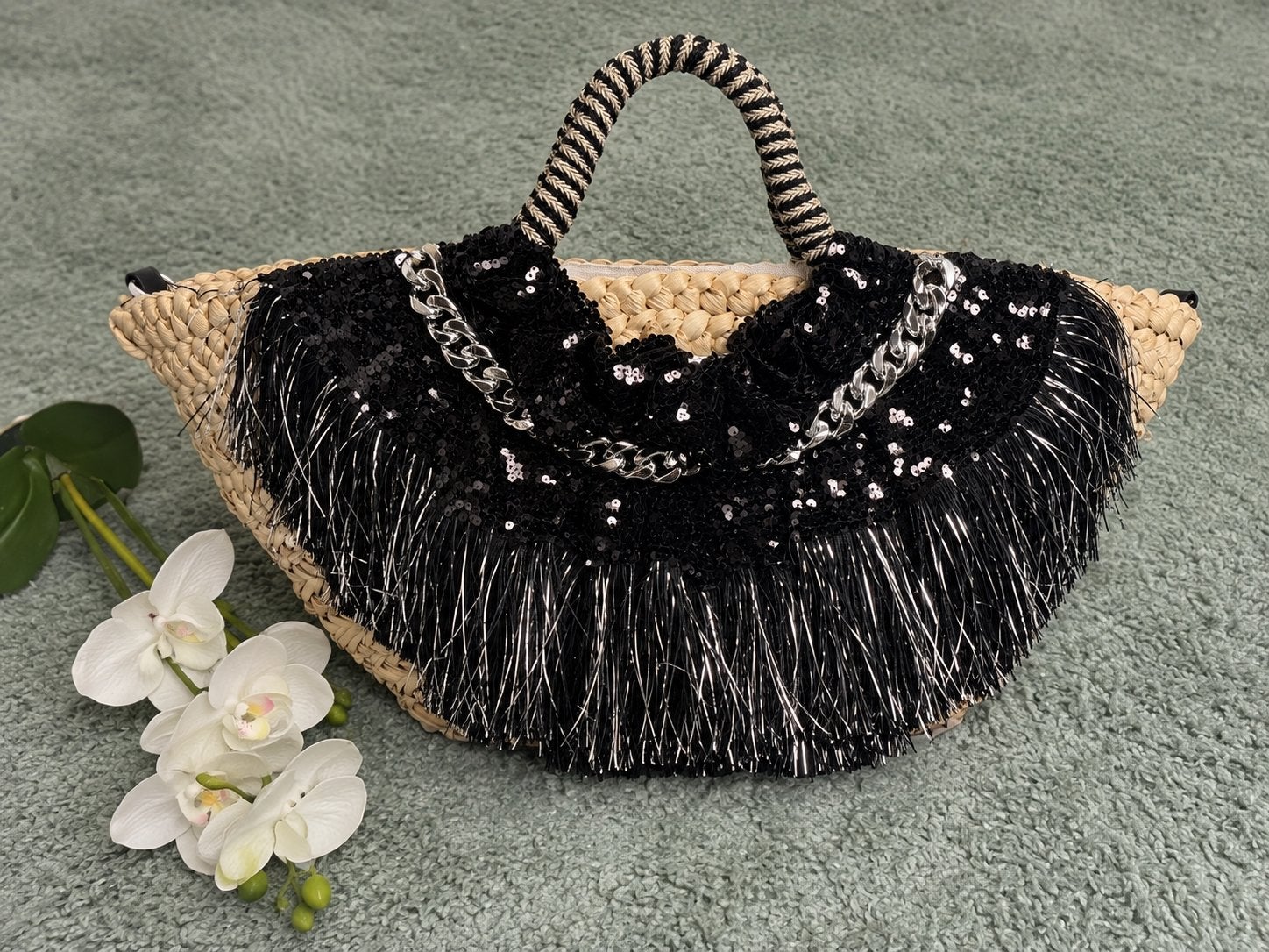 NIEUW, unieke handhemaakte rieten strandtas van Moda Italia, Ophalen of Verzenden, Nieuw, Overige kleuren, Overige typen