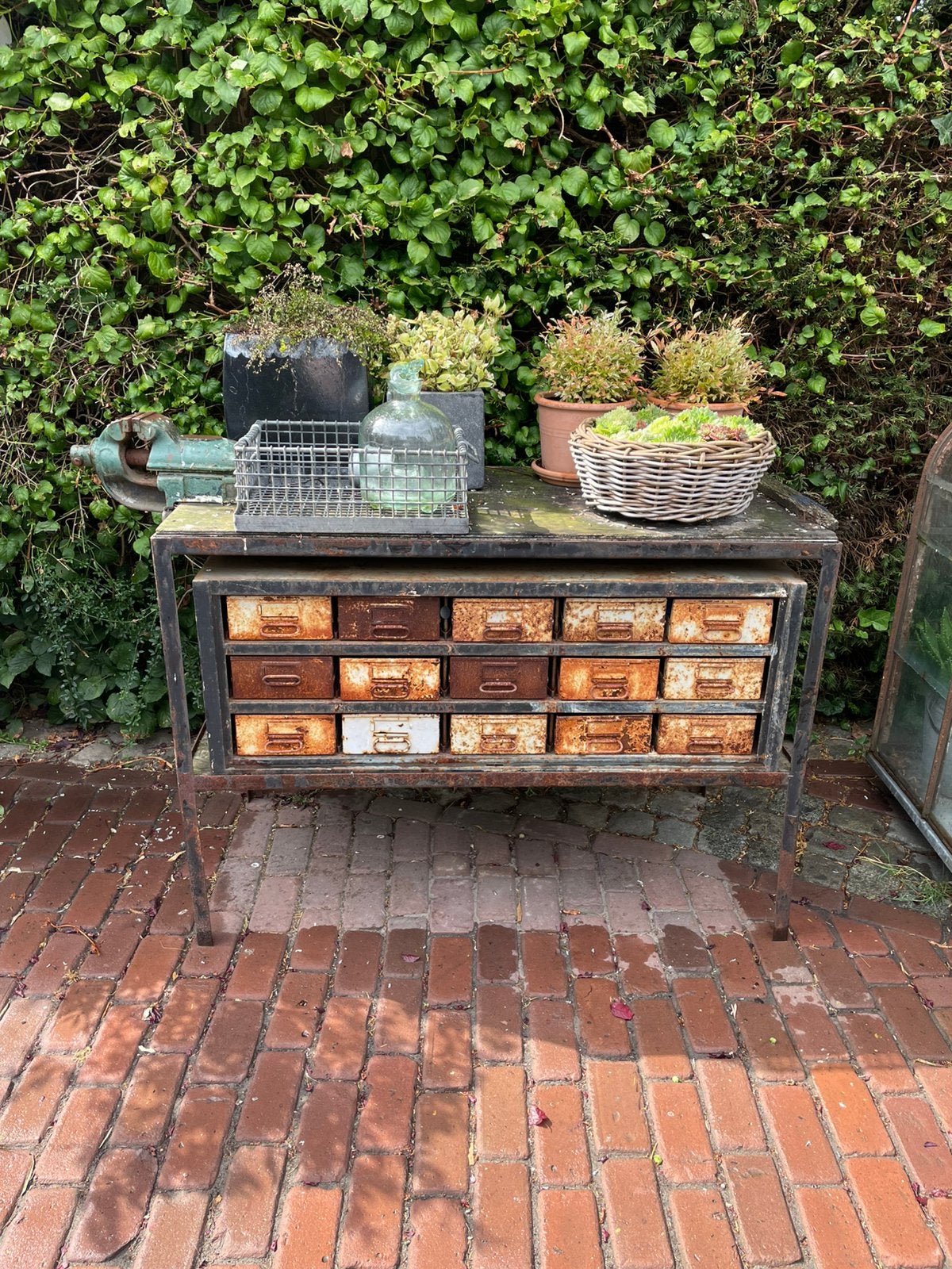 Brocante/antieke/industriele werkbank met bankschroef, Antiek en Kunst, Ophalen