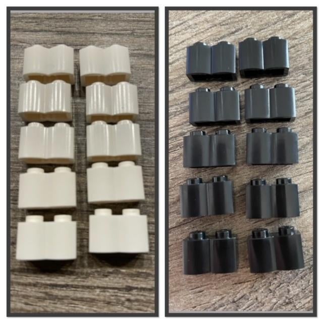 10 lego basis blokjes 1x2 wit (6) zwart (8) met hout motief, Ophalen of Verzenden, Nieuw, Losse stenen, Lego