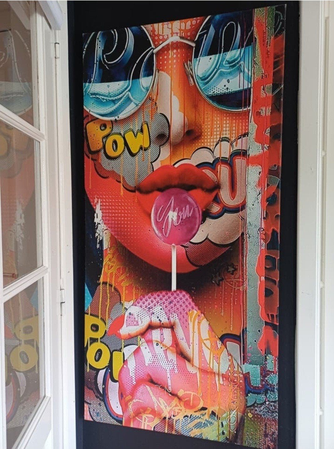 Pop Art Schilderij Vrouw met Lolly, Ophalen of Verzenden, Op houten frame, Textiel, Figuren
