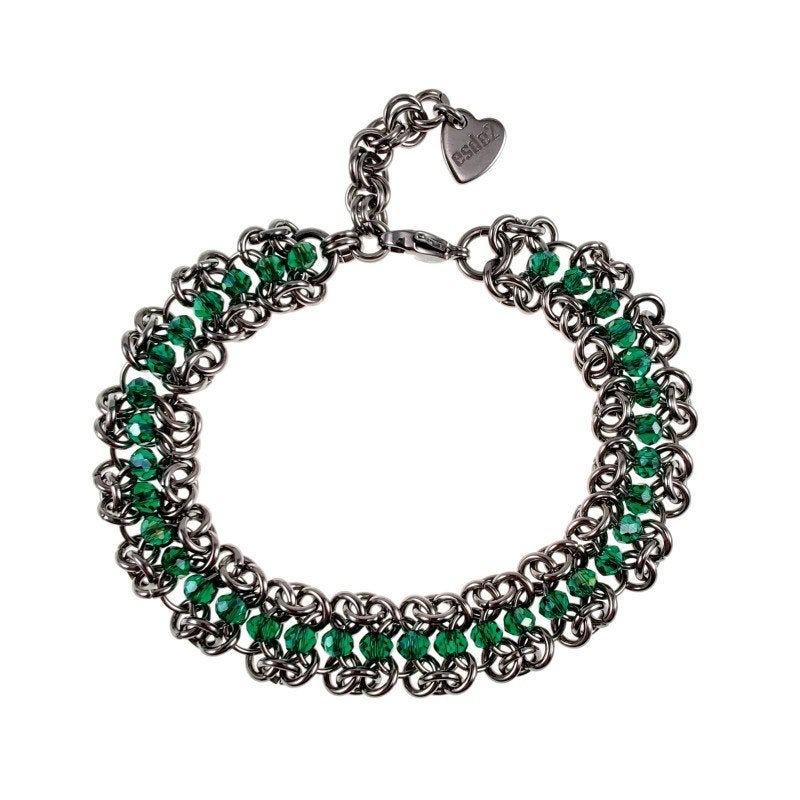 Europese Weeftechniek Armband RVS + Groene Kristallen  Dames, Sieraden, Tassen en Uiterlijk, Armbanden, Met kristal, Staal, Birgitta-Gracht 33, 6465 EL Kerkrade, Nederland