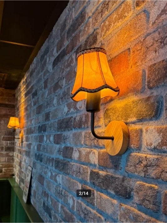 Setje 6 (of 4) mancave wandlampen compleet café kroeg led, Huis en Inrichting, Inclusief lichtbron, Nieuw, Goud, Hout
