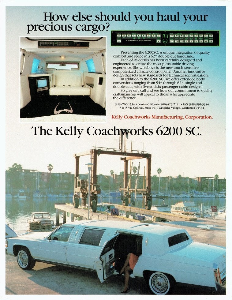 Folder Kelly Coachworks 6200 SC (Cadillac limousine ca.1987), Verzenden, Gelezen, Overige merken