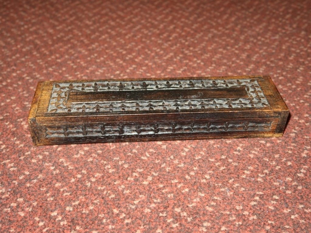 houten vintage pennenbakje, Indonesisch retro sigarenkistje, Verzenden