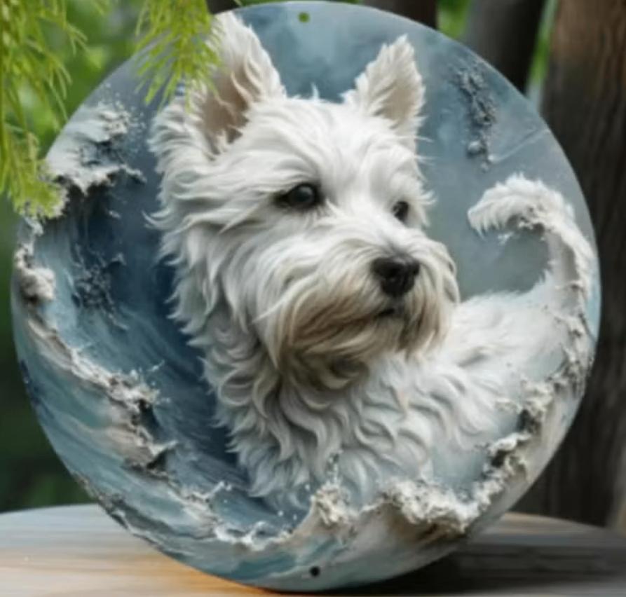 Vintage rond metalen bord West Highland White Terrier (20cm), Ophalen of Verzenden, Nieuw, Dier