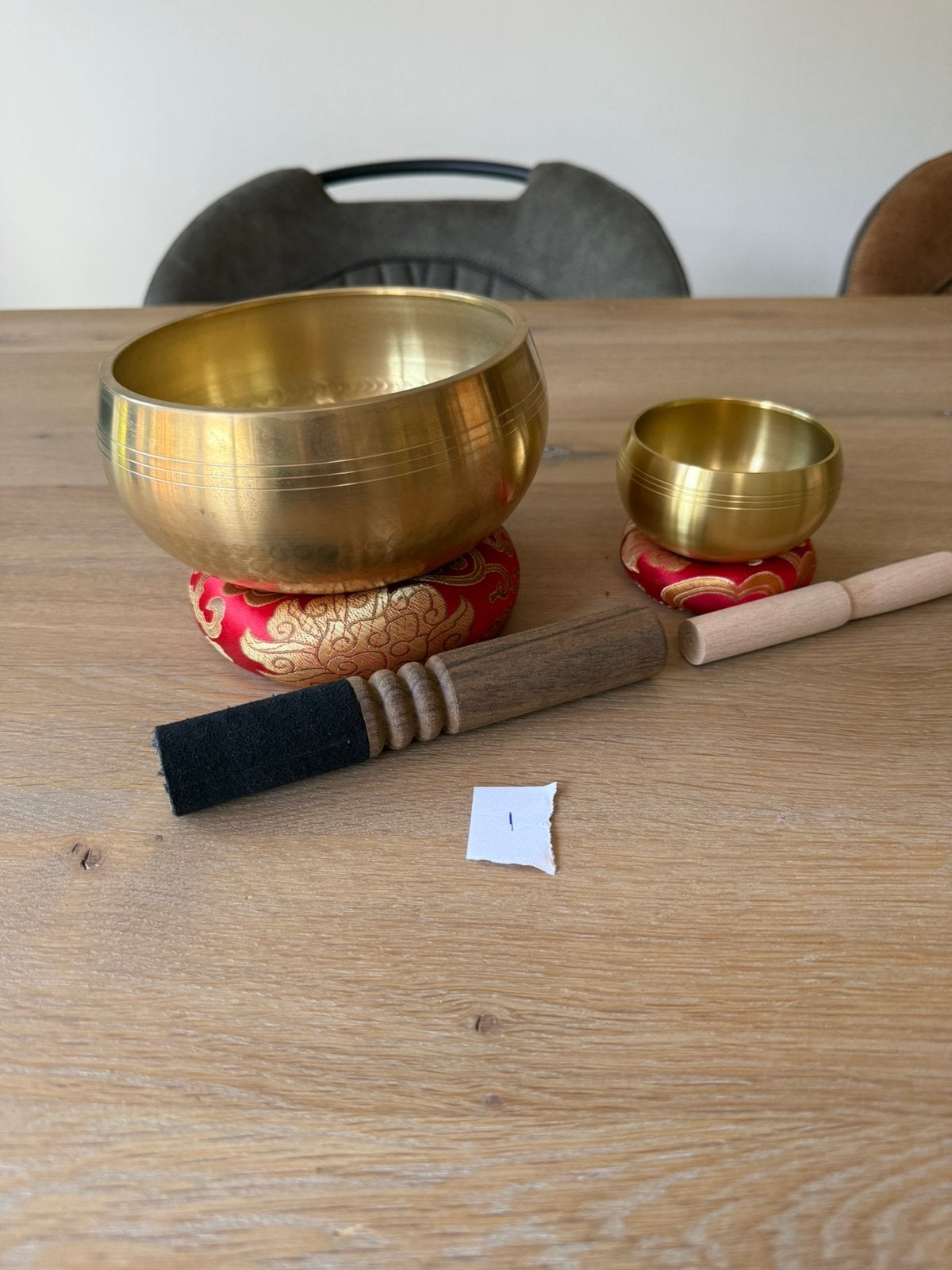 Duo Klankschalen 15 & 8 cm met Hamer en Kussen, Ophalen of Verzenden, Zo goed als nieuw, Overige soorten