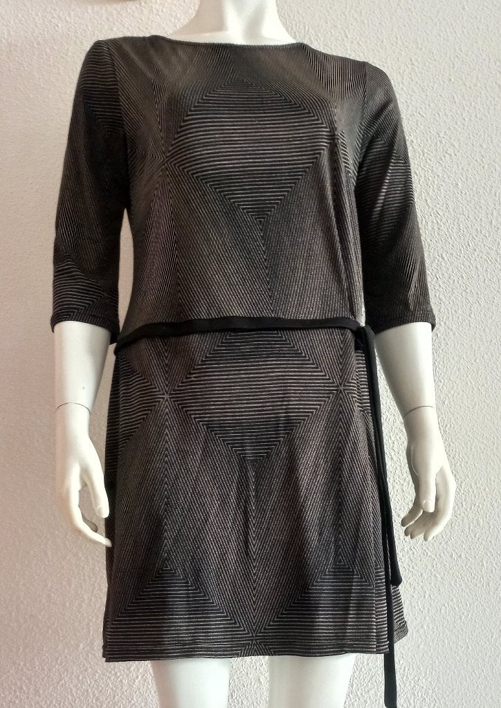 Promod tuniek jurk, maat 38, zwart met beige streepjes, Kleding | Dames, Maat 38/40 (M), Zwart, Zo goed als nieuw, Boven de knie