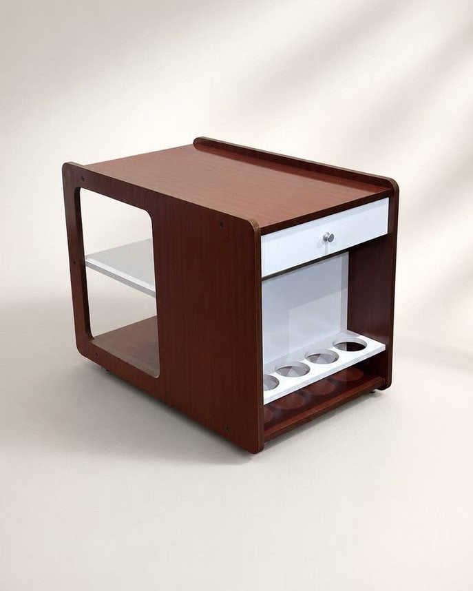 Italiaanse Vintage Teak Barcart Bijzettafel Jaren 70, Ophalen of Verzenden, Zo goed als nieuw