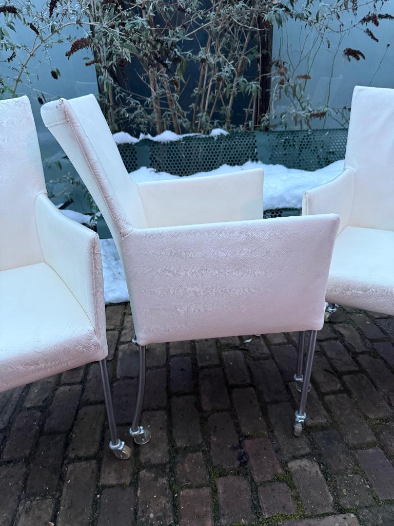 4 stoelen Bert Plantagie Element wit leer mooie staat, Ophalen, Wit, Zo goed als nieuw, Vier