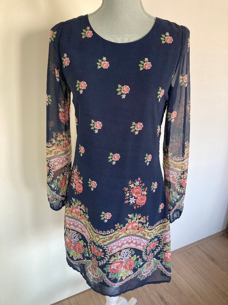 Donkerblauwe tuniek/jurkje met rozen - Yumi, Meerkleurig, Ophalen of Verzenden, Yumi, Maat 36 (S)