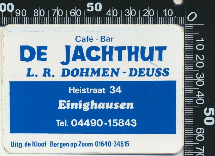 Sticker: Cafe Bar De Jachthut - Einighausen (Blauw), Ophalen of Verzenden, Zo goed als nieuw, Bedrijf of Vereniging