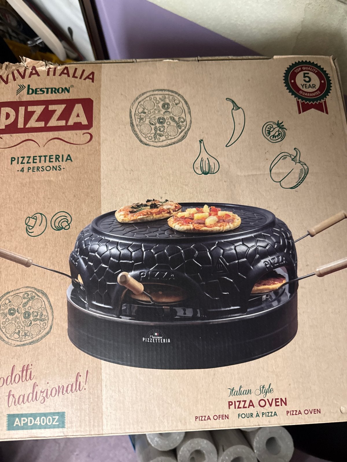 Bestron Viva Italia Pizzarette - 4 persoons pizza oven, Ophalen, Nieuw