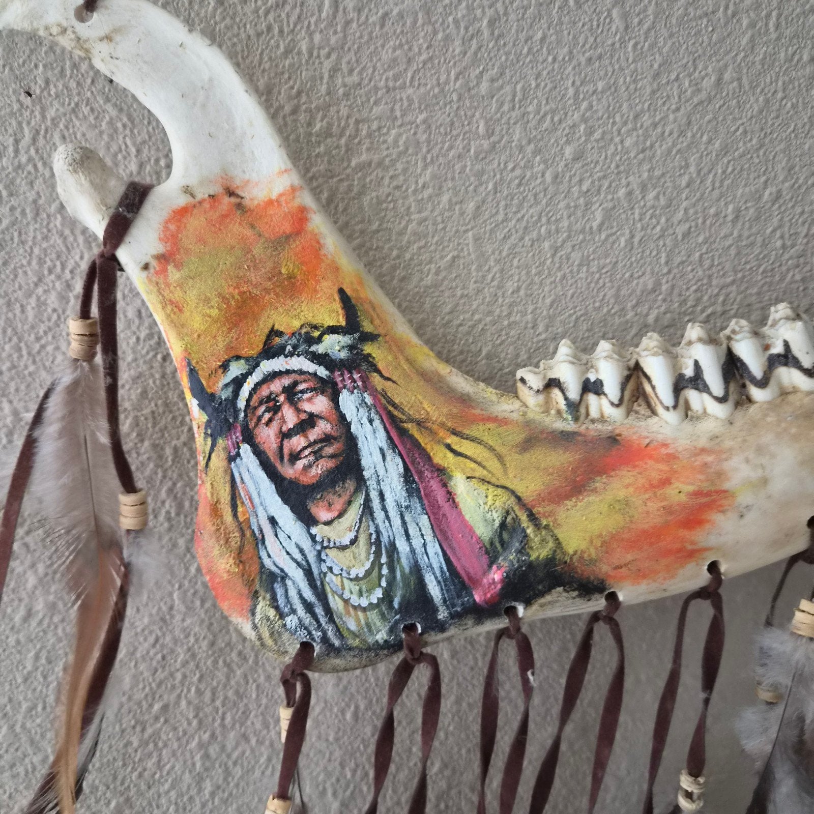 Decoratieve kaakbeen met Native American afbeelding, Ophalen of Verzenden