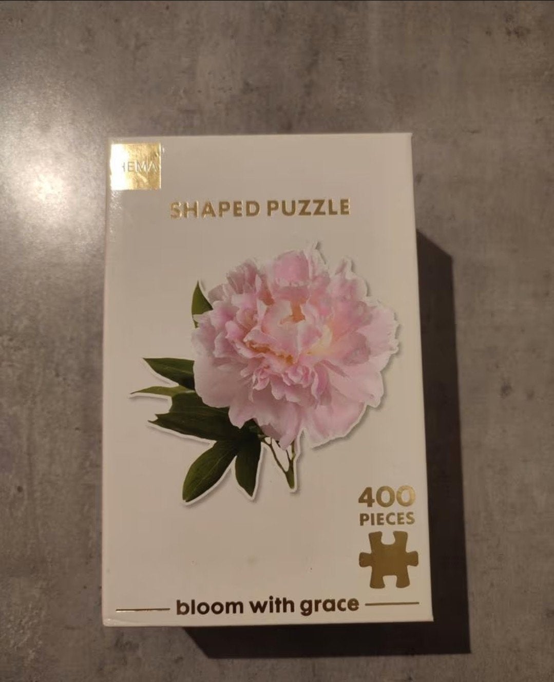 Hema Shaped Puzzel Pioenroos 400 Stukjes, Hobby en Vrije tijd, Ophalen of Verzenden, Minder dan 500 stukjes, Zo goed als nieuw
