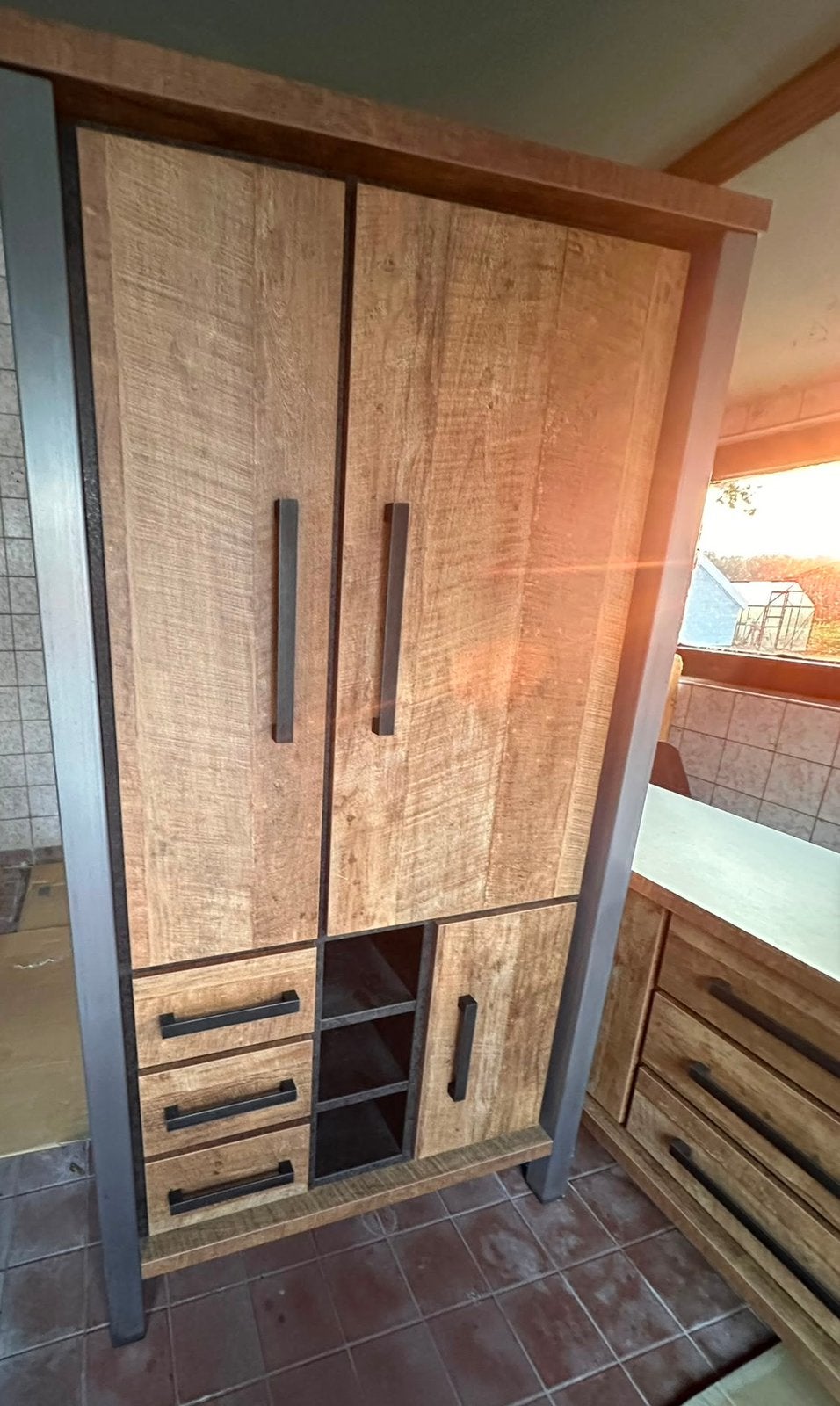 Kast industrieel, Ophalen, 70 tot 120 cm, Eikenhout, Zo goed als nieuw